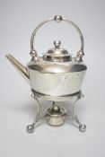 A Dresser style electroplate tea kettle, burner and stand