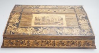 A Victorian Tunbridge ware rosewood writing slope, decorated with a tesserae mosaic view of Hever