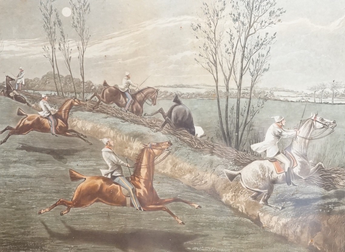 Harris after Alken, set of four coloured aquatints, 'The First Steeplechase on Record', overall 39 x