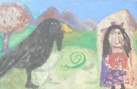 Samira Abbassy (Iranian / British, b.1965), pencil and watercolour, ‘Scarecrow’, Mercury Gallery