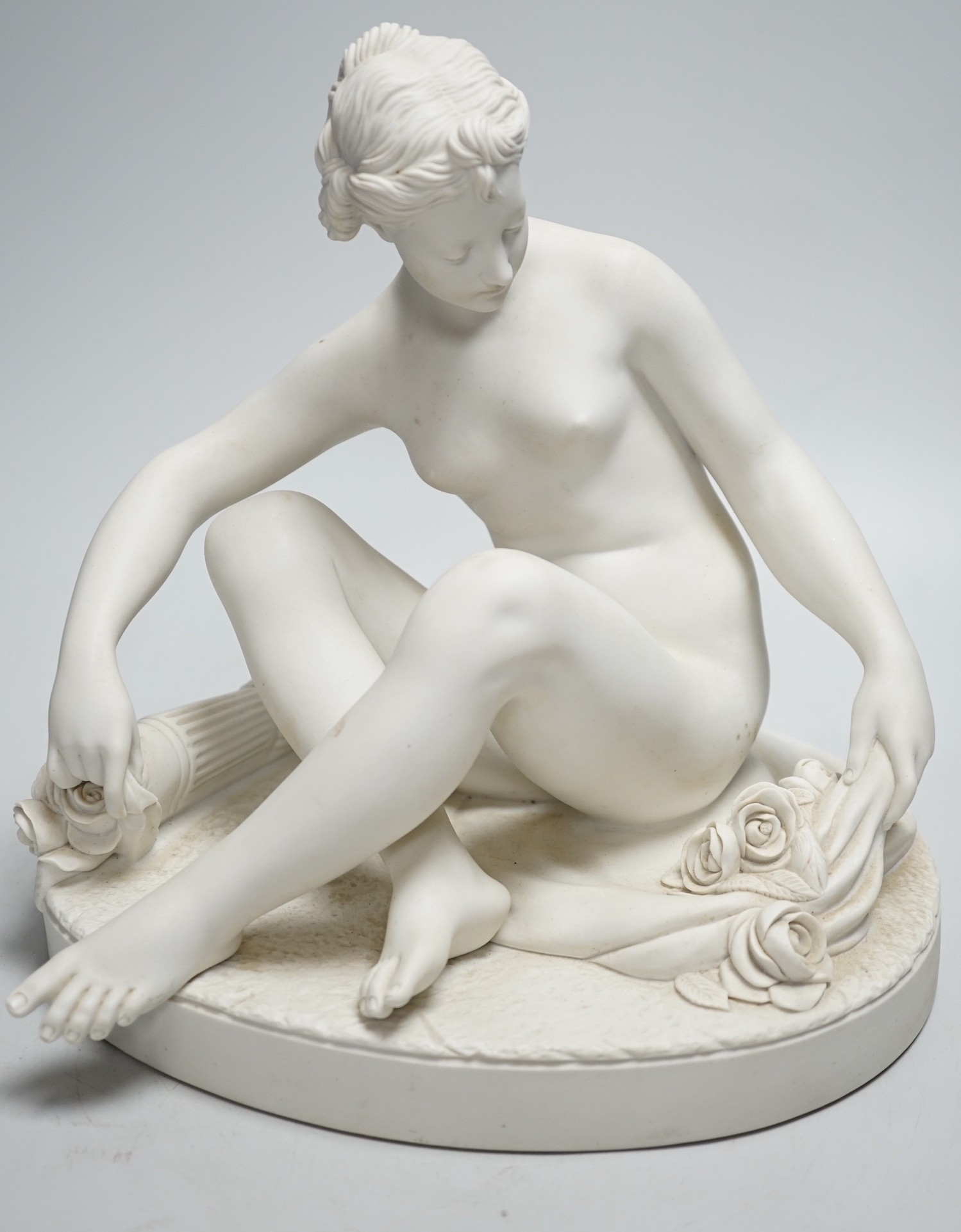 A French Parianware classical female figure, signed Falconet: Manufacture De Villenauxe La