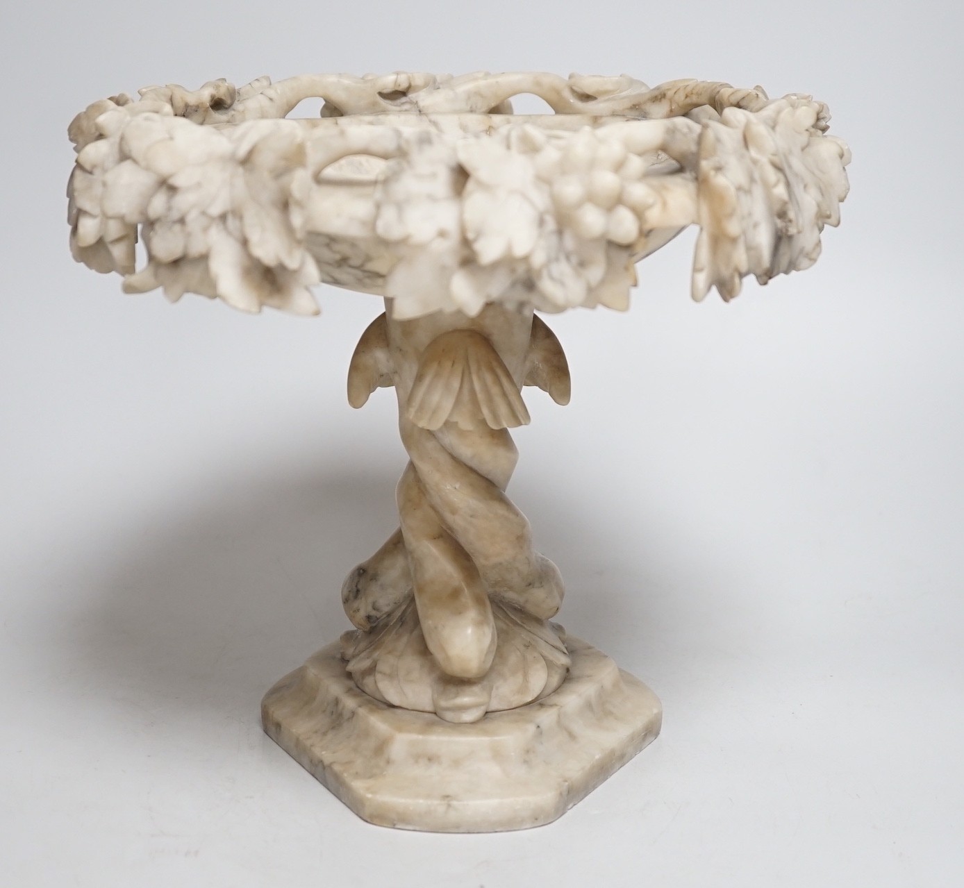 A French alabaster carved dolphin stemmed and vine comport. 24cm tall - Image 3 of 4