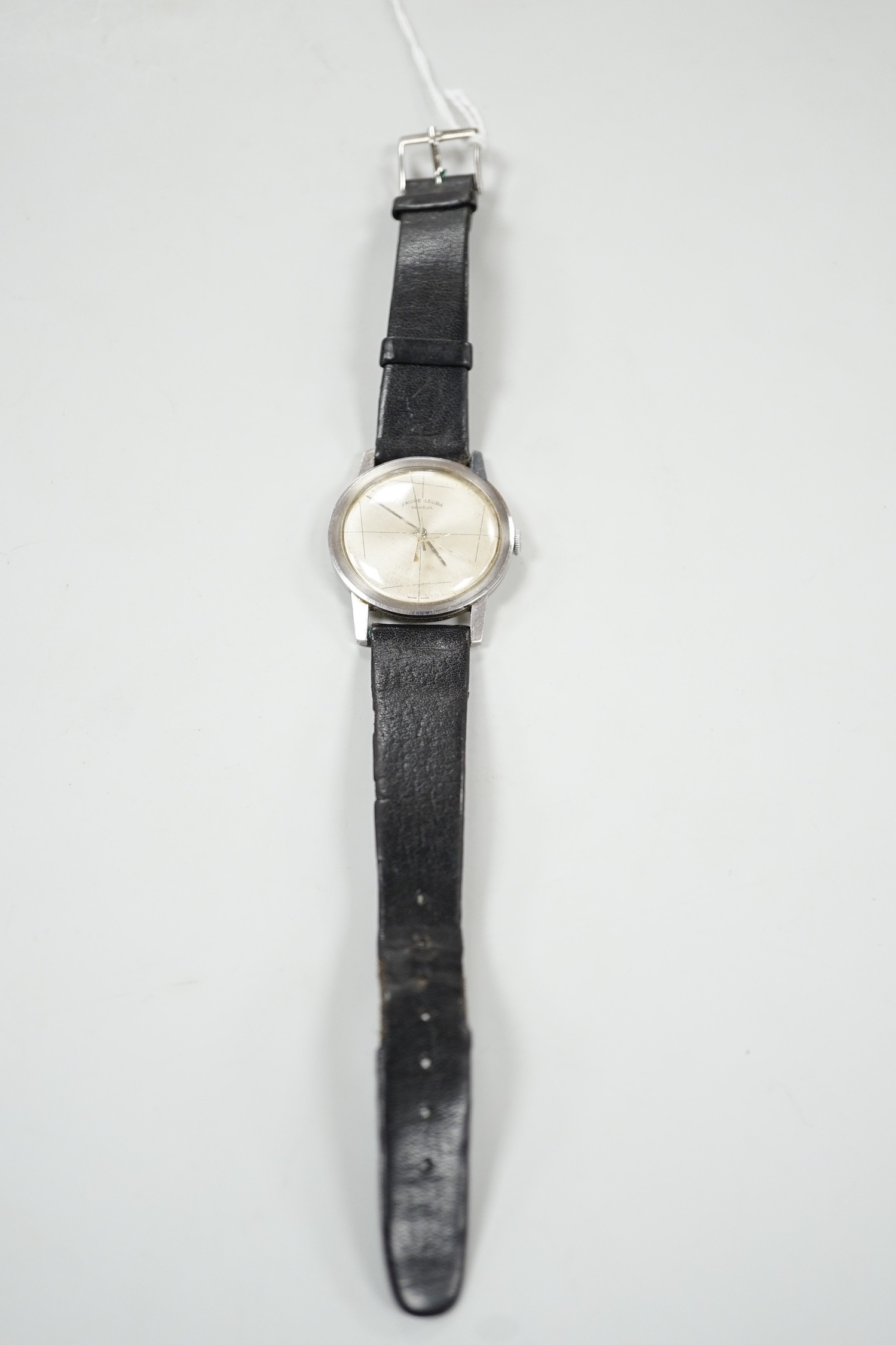 A gentleman's steel Favre Leuba manual wind dress wrist watch, case diameter 34mm, on associated - Image 2 of 3