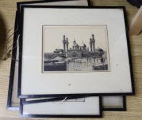 WVC 1926, four pen and ink drawings, Two men riding a camel and three views of mosques, largest 19 x