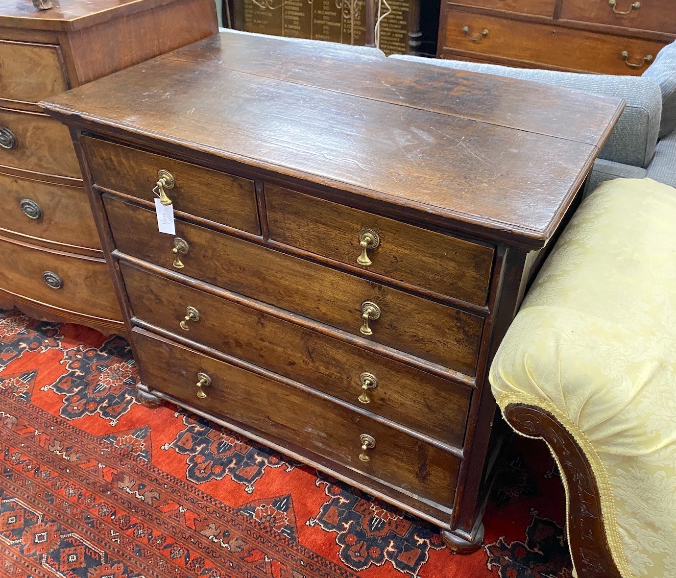 An 18th century oak chest, width 100cm, depth 57cm, height 85cm