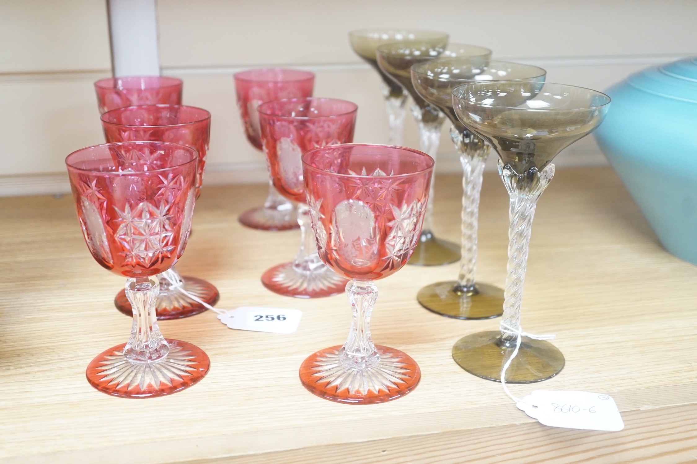 Six cranberry flashed glasses and four others - Image 3 of 5