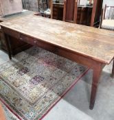A 19th century French provincial rectangular pine and chestnut farmhouse table, length 200cm,