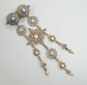 An early 20th century Scandinavian 830s gilt white metal and three colour enamel set drop brooch,