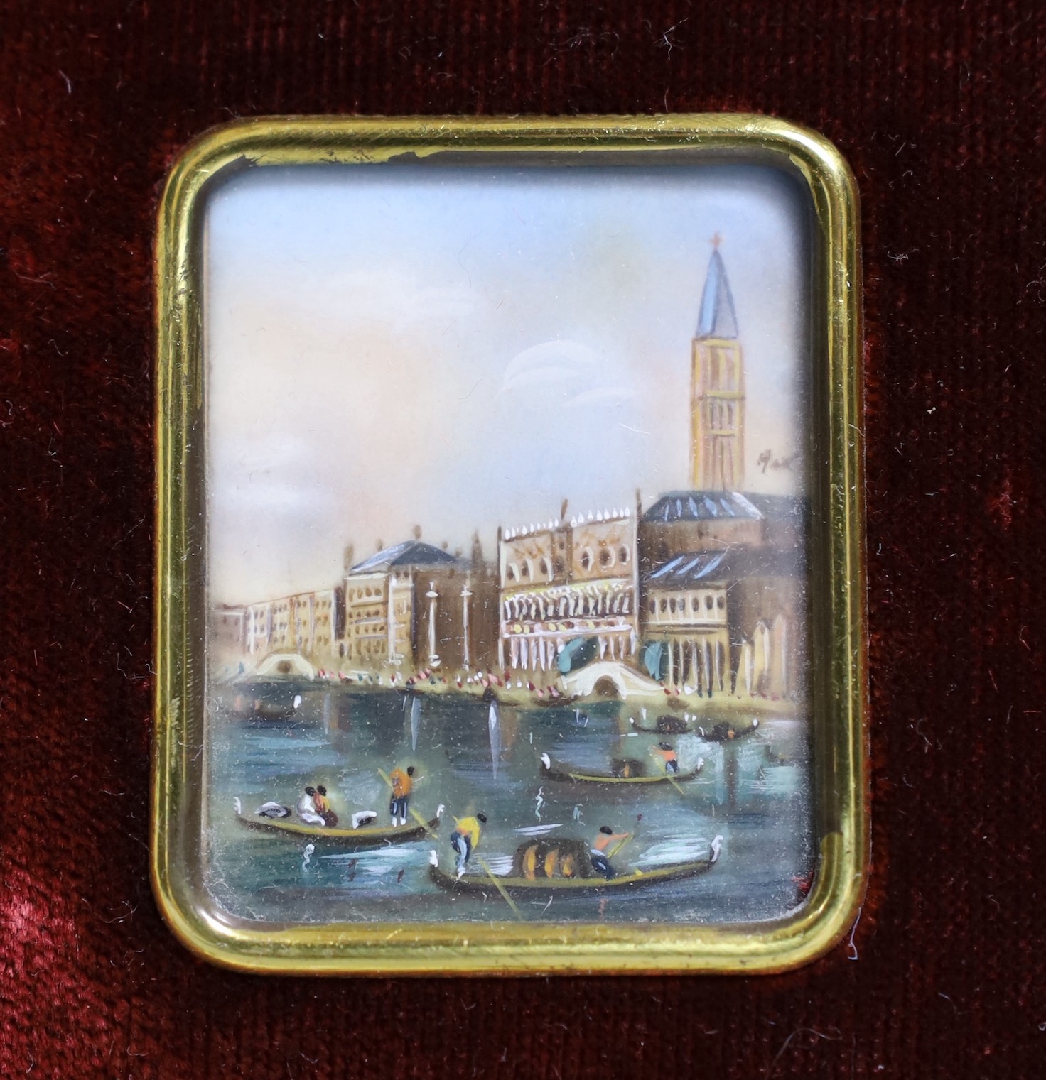 Two framed gouache on card, Venetian canal scenes, one signed. Largest 5x6cm excl frame - Image 2 of 4