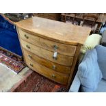 A Regency banded faded mahogany bowfront chest of four graduated long drawers, width 108cm, depth
