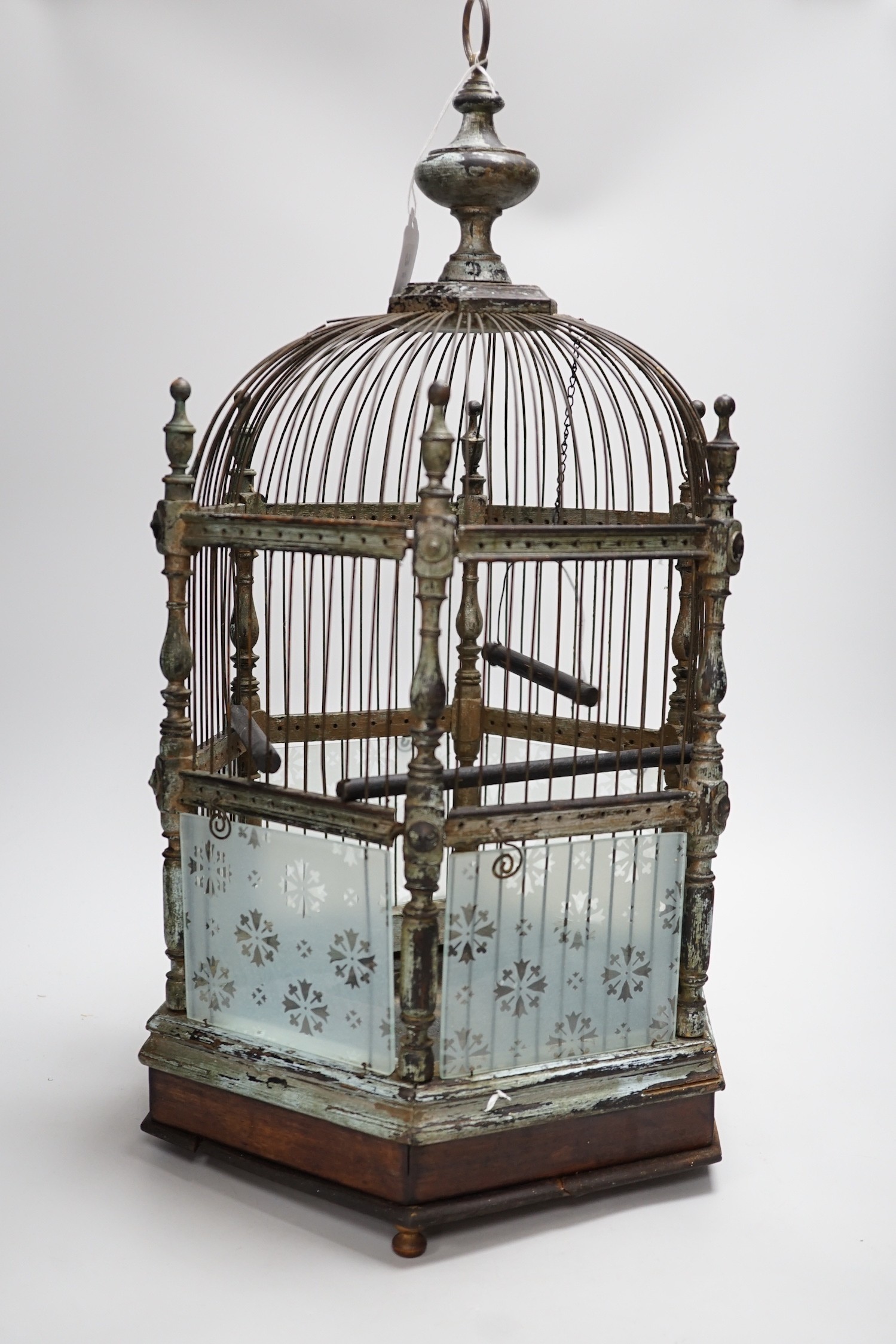 A Victorian brass and glass bird cage. 59cm tall - Image 2 of 3