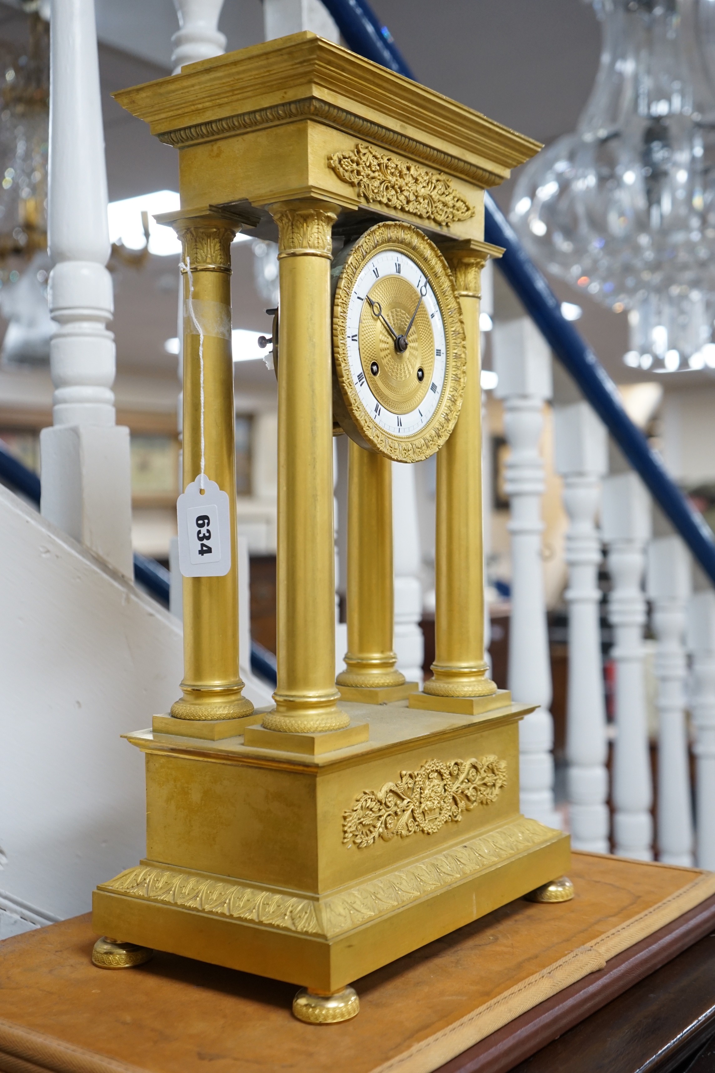 A large mid 19th century French ormolu portico clock. 49cm tall - Image 3 of 3