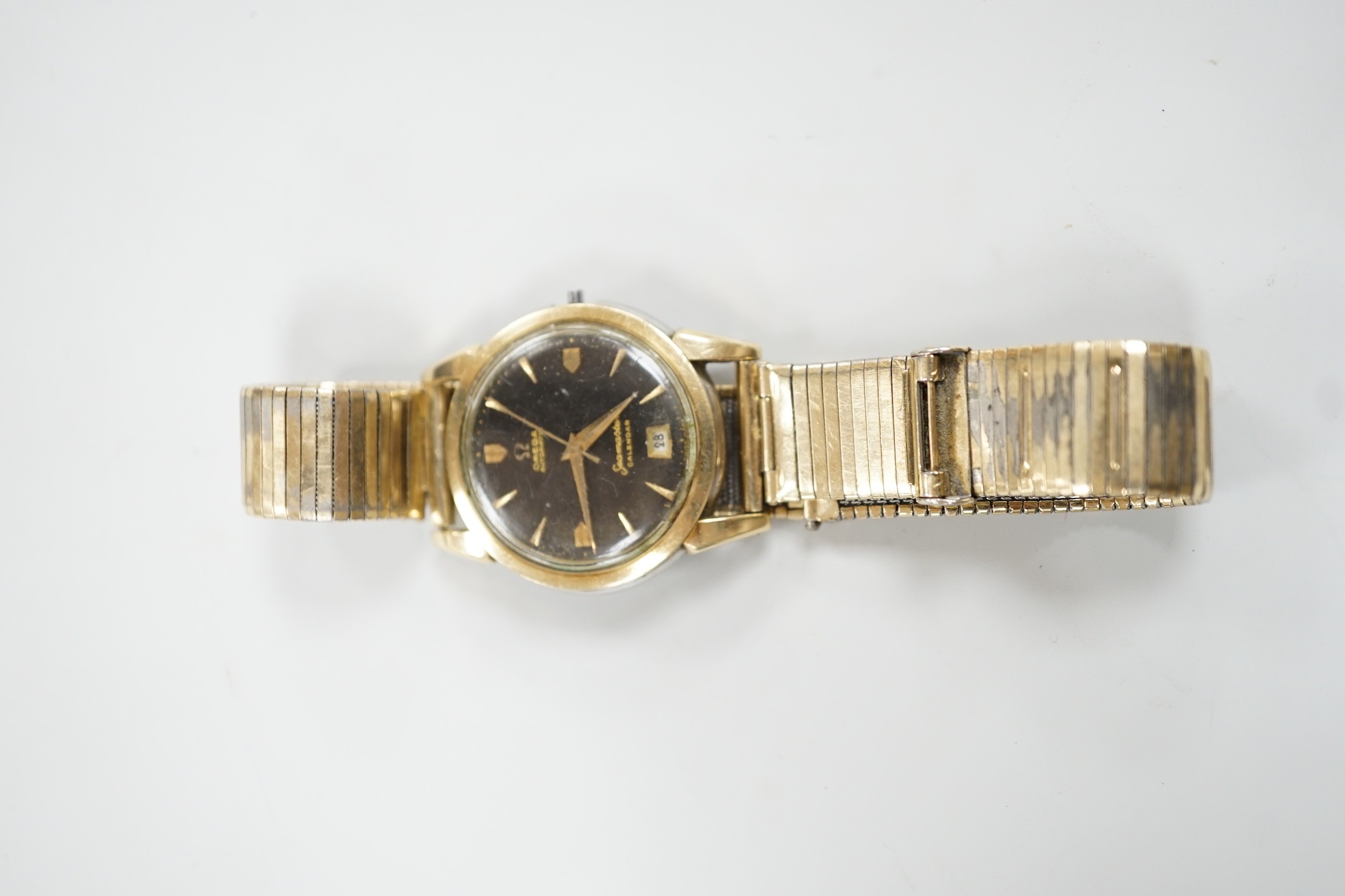 A gentleman's steel and gold plated Omega Seamaster Calendar automatic black dial wrist watch, - Image 3 of 4
