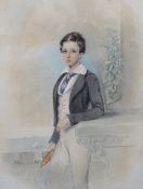 Victorian School, watercolour, Portrait of a mid-shipman, 34 x 25cm