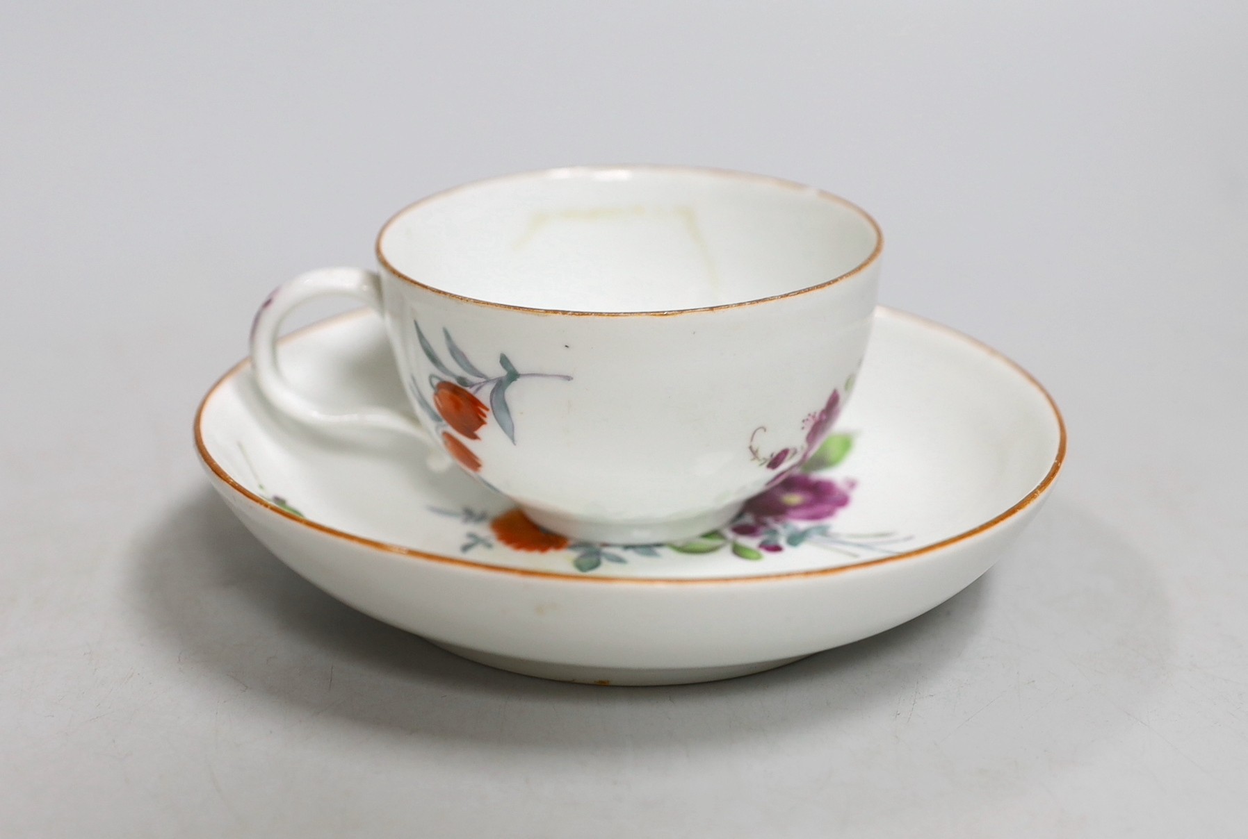A Meissen dot period flower painted cup and saucer, c.1770 - Image 2 of 6