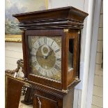 A late 18th century walnut 8 day longcase clock, pendulum incomplete, height 182cm