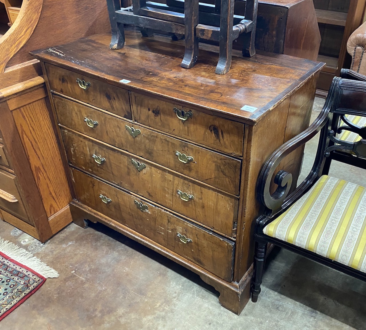 An 18th century walnut chest of drawers, width 97cm, depth 56cm, height 87cm