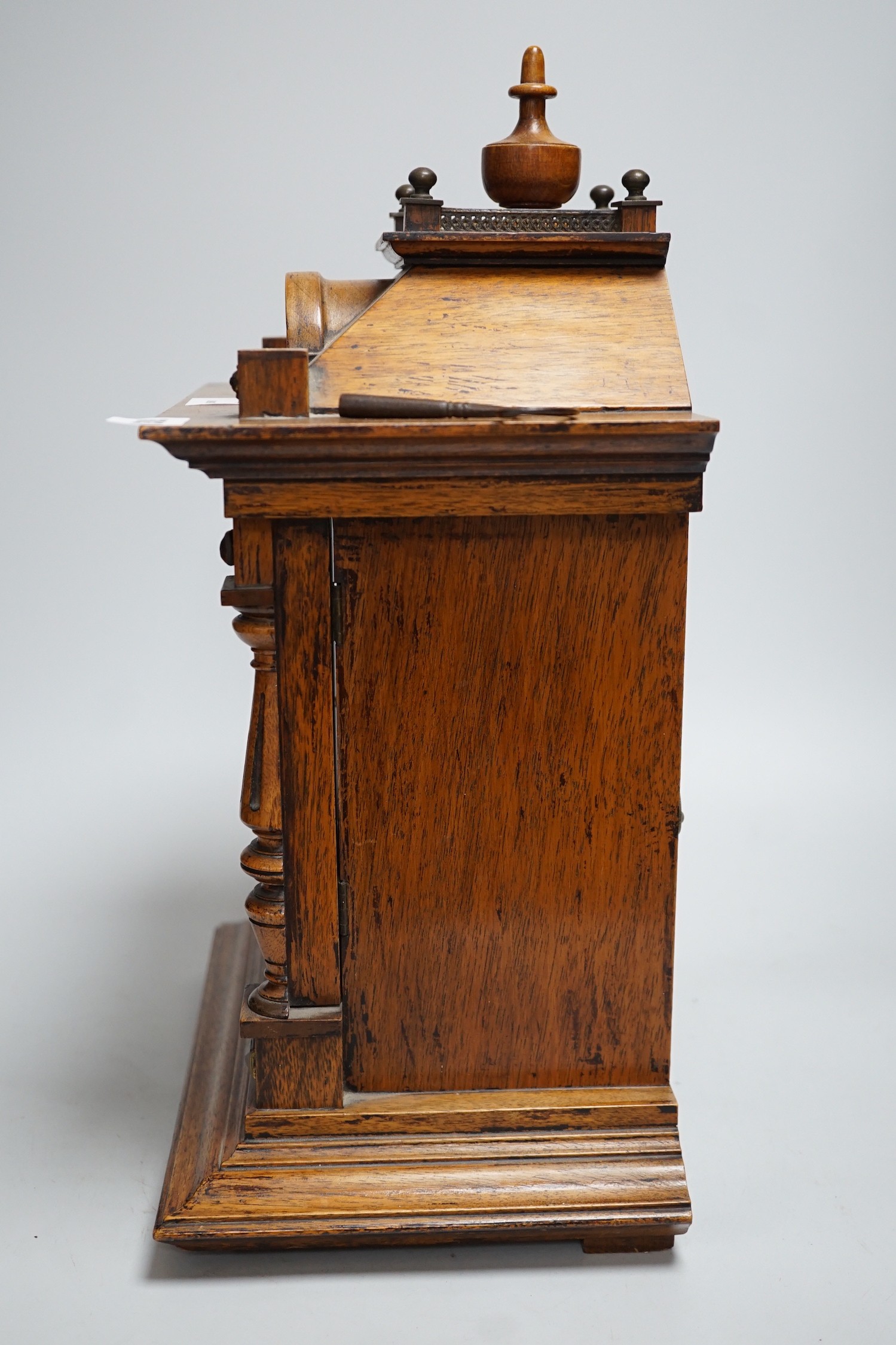 A German oak cased clock, plaque reads ‘Presented to Harry Collins on the occasion of his marriage - Image 5 of 7