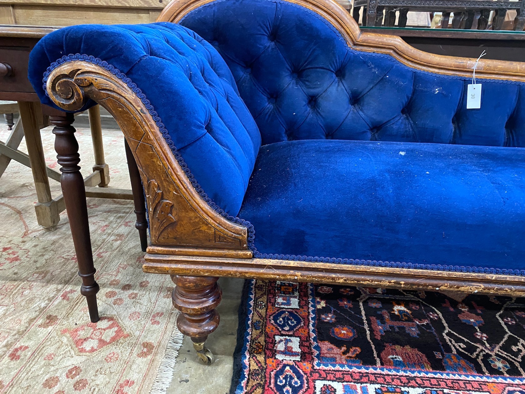 A Victorian mahogany chaise longue, length 170cm, depth 54cm, height 92cm - Image 2 of 2