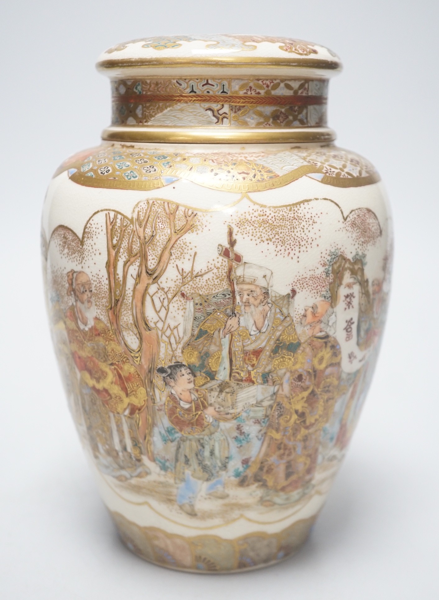 A Japanese Satsuma pot pourri jar and cover, Meiji period, 22cm tall