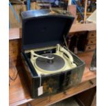 A 1960's chinoiserie lacquer Pye record player, width 43cm