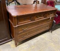 A 19th century French oak commode, width 130cm, depth 60cm, height 84cm