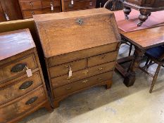 A small 18th century oak bureau, width 76cm, depth 40cm, height 94cm