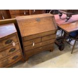 A small 18th century oak bureau, width 76cm, depth 40cm, height 94cm