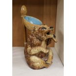 A Continental Majolica ‘bear’ jug. 26.5cm tall