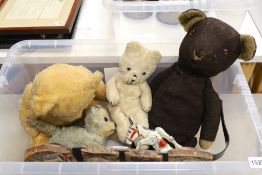 A selection of various early to mid 20th century teddy bears and toys, to include a Tri pulling