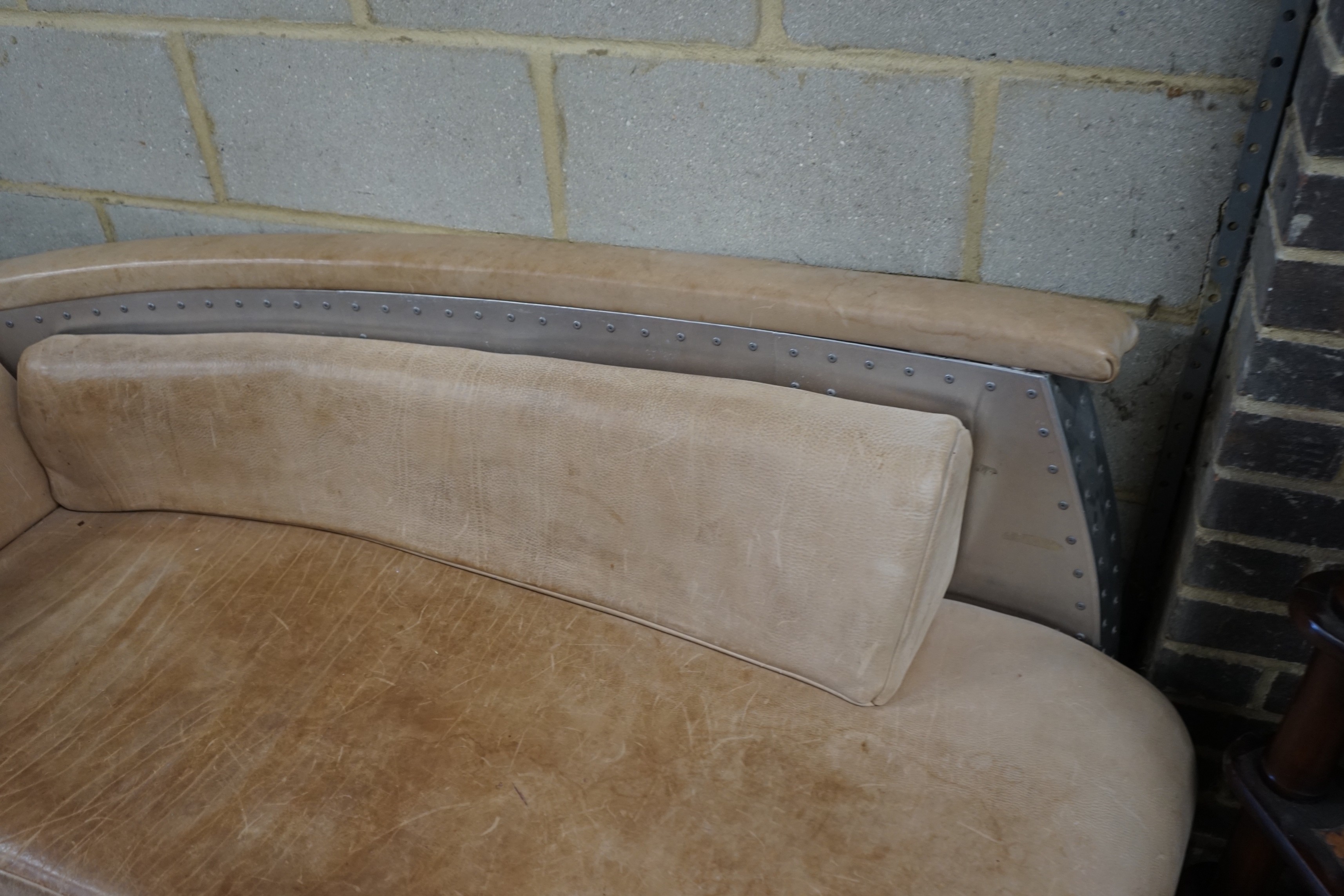 A Timothy Oulton style aluminium and pale brown leather 'Aviator' day bed, length 200cm, width 76cm, - Image 2 of 4