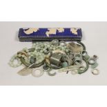 A Chinese hardstone bead necklace and related jade, jadeite etc. jewellery parts