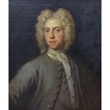 English School c.1700, oil on canvas laid on board, Portrait of a young man wearing a grey coat,