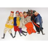Six various early 20th century wooden Punch character puppets