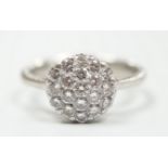 A modern Alito platinum and hexagonal cluster ring, size O, gross weight 8.4 grams.