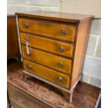 A small Edwardian style satinwood banded mahogany four drawer chest, width 61cm, depth 37cm,