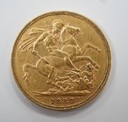 A Victorian 1887M gold sovereign, VF.