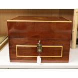 An inlaid travelling decanter box, with lower drawer and a set of Royal Doulton glasses