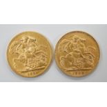 Two gold sovereigns, 1908 & 1913.
