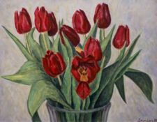 Bryan Senior (British b.1935), acrylic on board, 'Vase of Tulips', signed and dated '95, 35 x 44cm