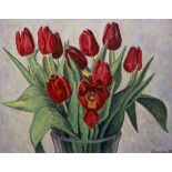 Bryan Senior (British b.1935), acrylic on board, 'Vase of Tulips', signed and dated '95, 35 x 44cm