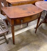 A George III mahogany bow front side table, width 76cm, depth 50cm, height 71cm