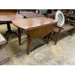 A 19th century French walnut drop flap table, width 110cm, depth 54cm, height 74cm