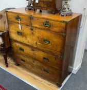 A Victorian brass bound mahogany two part military campaign chest, width 99cm, depth 45cm, height