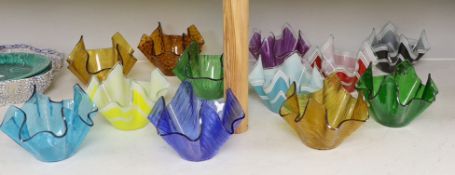 Twelve Chance glass handkerchief vases, Approximately 10.5 cm high