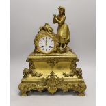 A 19th-century French ormolu mantel clock. 45cm tall