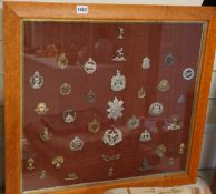 A framed collection of military cap Badges