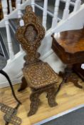 A Moorish bone inset hall chair, width 31cm, depth 38cm, height 105cm