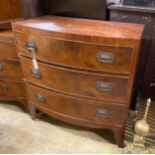 A Regency mahogany three drawer bow front chest, width 84cm, depth 47cm, height 87cm