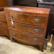 A Regency mahogany three drawer bow front chest, width 84cm, depth 47cm, height 87cm